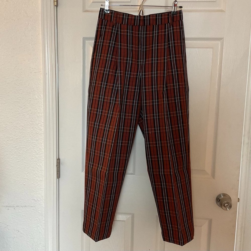 You Must Create YMC Market Trousers NWT Women's XS Brick Rust Plaid Pleated